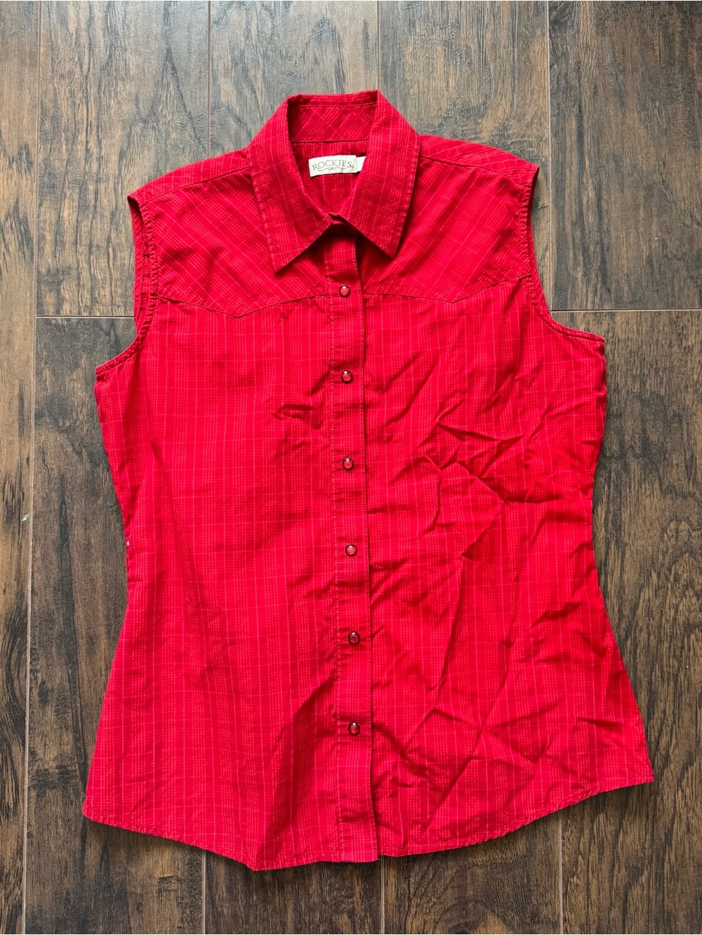 Rockies Medium Red Plaid Sleeveless Pearl Snap Top
